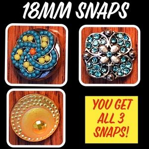 Three 18mm Snaps, fit most Snap Jewelry